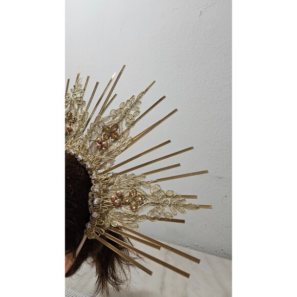 Halo Crown, Sunburst Crown, Embellished Customizable, Gold Halo, Halo Headpiece - Picture 5 of 7
